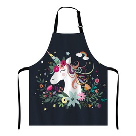 Wasach Floral Unicorn Apron, Fantasy Unicorn Adjustable Neck Bib Apron for Men Women,Suitable for Kitchen Cooking Waitress Chef Apron
