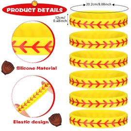 48 Pieces Softball Accessories Set Includes 24 Pieces Softball Bracelets Softball Wristband Silicone Bracelet 24 Pieces Softball Hair Ties Sports Elastic Headband for Girls Softball Player Party Favor
