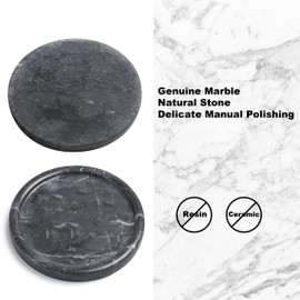 Moreast Genuine Black Marble Round Tray, High End Decorative Tray for Bathroom, Kitchen, Dresser and Vanity (Black 8")