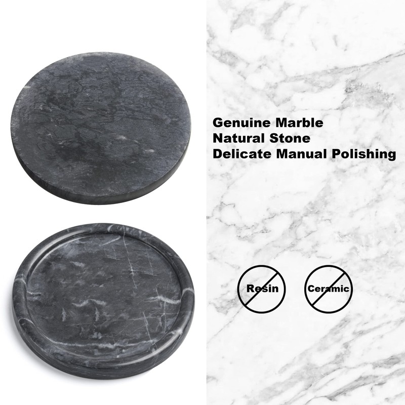 Moreast Genuine Black Marble Round Tray, High End Decorative Tray