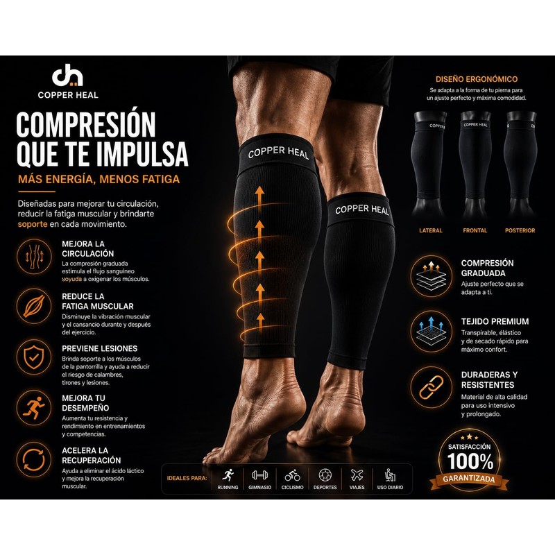 COPPER HEAL Calf Copper Compression Sleeves (1 Pair) for Training,
