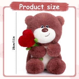 Chingcoo Teddy Bear, Plush Bear, 28 cm Teddy with Rose, Stuffed Toy Toy, Heart Rose Teddy Bear Plush Toys Gifts for Mum, Children, Lovers, Birthday, Valentine's Day, Christmas (Red Brown)