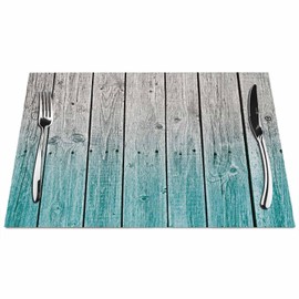 Walmsco Placemats Blue Old Wooden Planks Decor For Dining Room Kitchen Table,Waterproof Non-Slip Washable Heat Resistant Placemats,Set of 4,12"x18"