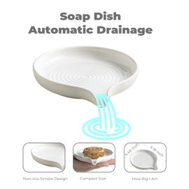 Self Draining Soap Dish, Ceramic Drain Soap Holder Waterfall Design Soap Saver for Shower, Bathroom, Sink, Kitchen and Countertop, Keeps Dry, White
