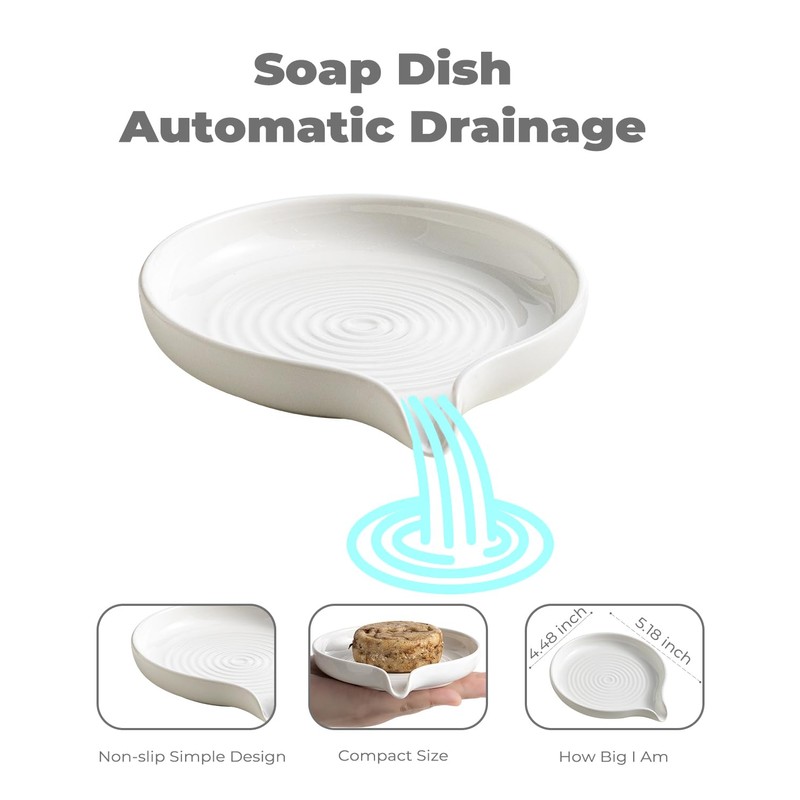 Self Draining Soap Dish, Ceramic Drain Soap Holder Waterfall Design