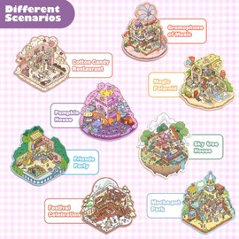 Inchant 8 Sets DIY 3D House Scenes Stickers Make Your Own Cute and Funny Cartoon Mini Room Scenes Stickers for Adults & Kids Relief Stress Pass Time Cultivate Patience in Children