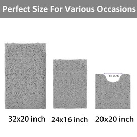 RUN HELIX 3 Piece Bathroom Rug Set Non Slip 3 Piece Bath Rug Set Ultra Soft Bath Rug,Absorbent Shaggy Bath Mat,Perfect Plush Bathroom Mats Sets with U-Shaped Toilet Mat