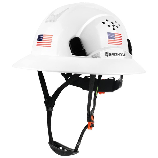Full Brim Hard Hat Vented Construction Safety Helmet OSHA Approved Cascos De Construccion Work Hardhats with Cooling Towel for Men&Women 6 Point Adjustable Ratchet Suspension