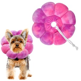 Flower Cat Cone, Uadonile Adjustable Cat Cone Collar, Soft Dog Elizabethan Collar Recovery E Collar After Surgery, Recovery E-Collar for Kittens/Puppies and Cats Recovery(Tie-dye Rose Purple, L)