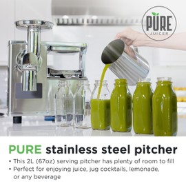 PURE Stainless Steel Pitcher - 2L Water Pitcher - Durable Stainless Steel Jug - Serving Pitcher for Juicing - 67oz Stainless Pitcher