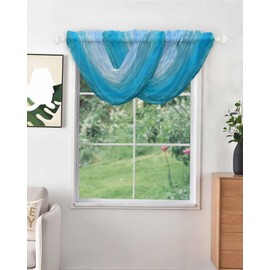 Blue Ocean Seawater Waterfall Valance for Windows,Living Room Bedroom Kitchen Swag Valance Sheer Scalloped Curtain Drapes Rod Pocket Drapery,Underwater Solid Pure Color Summer Sea 38.5"x47.2",2Pack