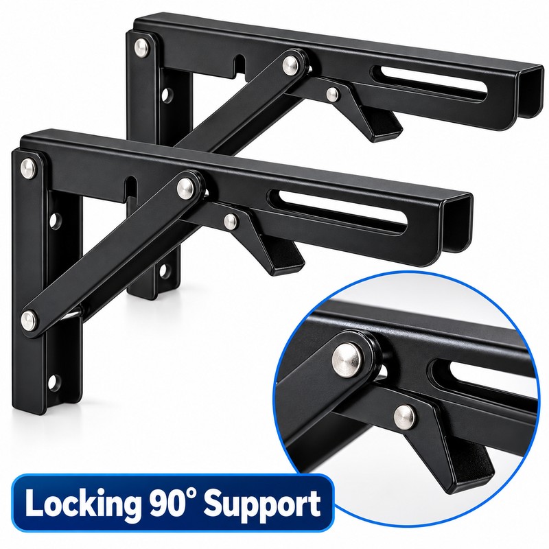2 Pack 6 Inch Folding Shelf Brackets, 90° Metal Wall