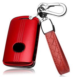 HIBEYO Key Fob Cover Compatible with Mazda 3 6 Alexa CX-30 CX-3 CX-5 CX-7 CX-9 CX-4 CX-50 CX-30 2020 2021 2022 2023 Car Accessories ABS Smart Remote Auto Key Case with Key Chain(Red)