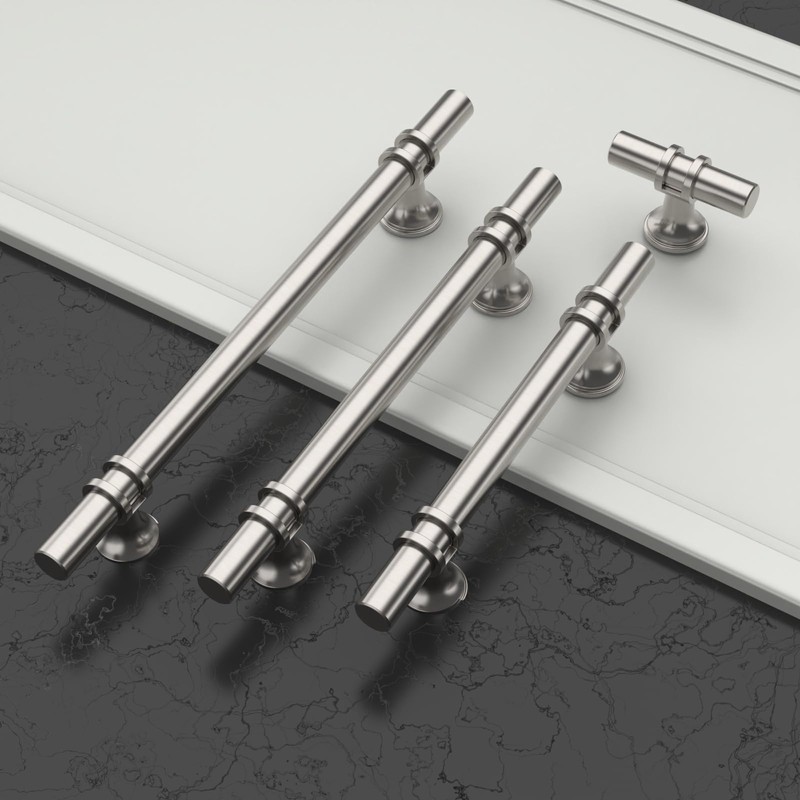 Amerdeco 10 Pack Brushed Satin Nickel Cabinet Pulls 5 Inch(128MM)