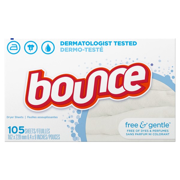 Bounce Fabric Softener Dryer Sheets, Free and Gentle, 105 Count