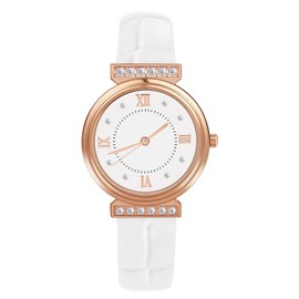OFFCUP Women's Watch, Women's Analogue Quartz Watch with Leather Strap, Watches Women's Diamond Simple Business Classic Watch Casual Quartz Watch Dress Watch, 3 Hands, white 2, Strap.