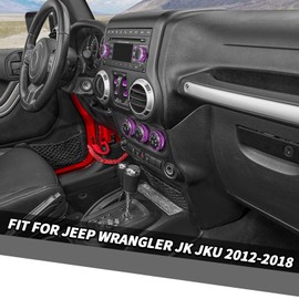 Jimen Fit for Jeep Wrangler JK JKU 2012-2018, 9PCS Center Console AC Air Conditioner Control Knob Trim & Radio Volume Knob Ring & Window Switch Button Cover (Purple)