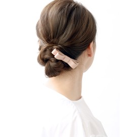 VINGTAINE H-999-PK Simple Grosgrain Ribbon Barrette, Elegant Office, Daily Hair Clip, Hair Accessory