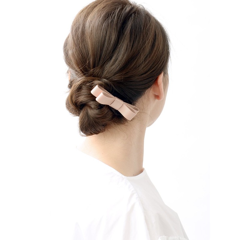 VINGTAINE H-999-PK Simple Grosgrain Ribbon Barrette, Elegant Office, Daily Hair