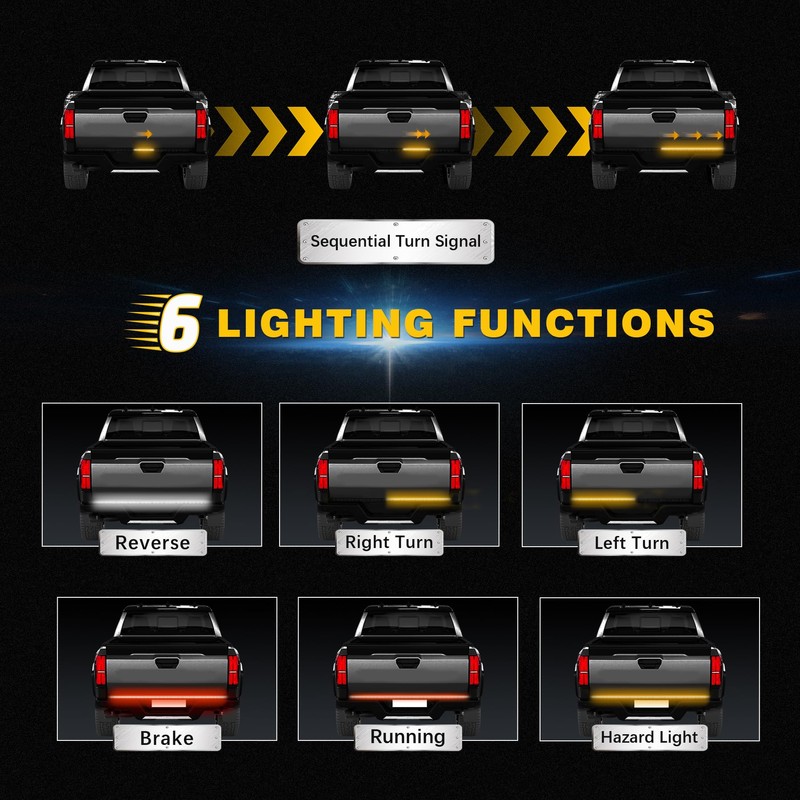 48" Tailgate Light Bar, Aluminum Frame Triple Row LED Tailgate