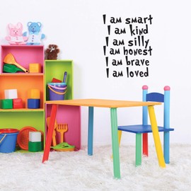 Vinyl Wall Art Decal - I Am Smart I Am Kind I Am Silly I am Honest - 22" x 17" - Positive Words of Affirmations for Home Bedroom Living Room Classroom School Office Decoration Sticker (Black)