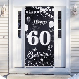 60th Birthday Banner Decoration 60th Birthday Party Black Silver 185 x 90 cm, 60th Birthday Background Banner Happy Birthday Banner for Woman Man 60th Party Birthday Decoration