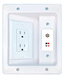 RiteAV RCA-White Speaker Recessed Wall Plate Cable Concealer Management Kit with Power Outlet Hides Cords and Cables