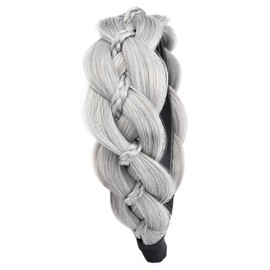 GLEDOLA Wide Braided Headband with Teeth Synthetic Hair Plaited Headband High Elasticity Braids Hair Band Hairpiece for Girls Women (Smoky Gray, Wide)