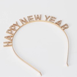 Happy New Year Rhinestone Headband for Women Girls,Crystal Tiara For New Year’s Eve Party Supplies (gold)