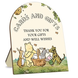 Classic Pooh Thank You for Your Gift and Well Wishes Sign, Cards and Gift Sign, Winnie Decor Wedding Welcome Sign, Bridal Shower Baby Shower Favors, Baby Shower Party Decor Supplies 9 * 11IN