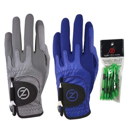 Zero Friction Men's Cabretta Elite Left Hand Universal Fit Golf Gloves 2 Pack, One Size, Grey & Blue