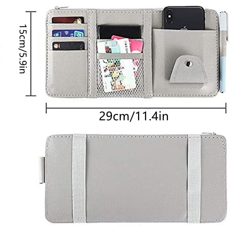 OHAOLYLE Car Sun Visor Organizer,Multi-Pocket Sun Visor Pouch,Leather Car Sun