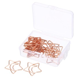 MECCANIXITY Paper Clip Moon Star-Shaped Cute Decorative Fun Clips Bookmarks 1.1 Inch Rose Gold for Organize Office Home, Pack of 20