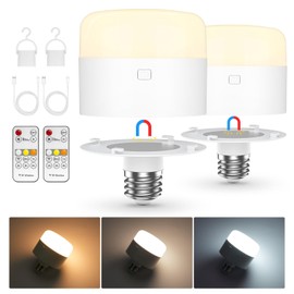 NookNova Rechargeable Light Bulbs with Remote, 10000mAh Battery Operated Light Detachable, 3CCT Battery Powered Dimmable Bulbs Wireless E26 USB Magnetic for Camping, Outdoor, Kitchen, Cabinet