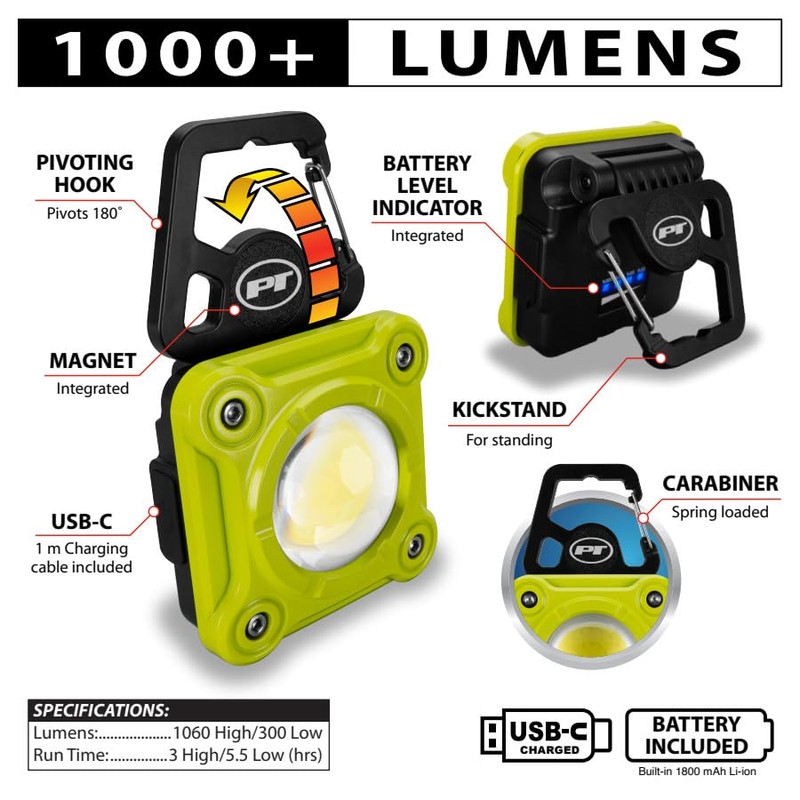 Performance Tool W2689 1000LM Li-Ion Utility Work Light