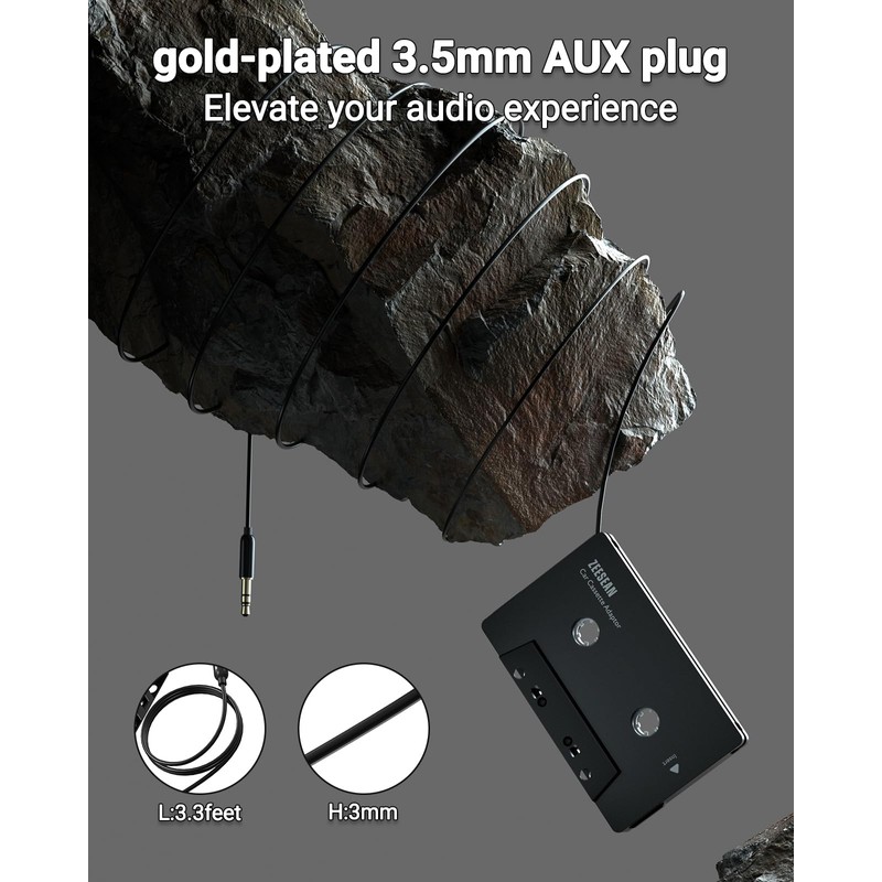 zeesean Car Cassette Adapter, 3.5mm Universal Cassette Aux Adapter, Cassette