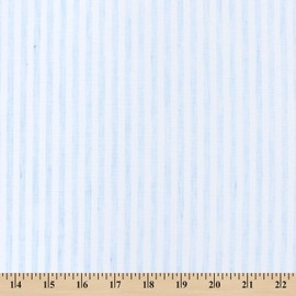 University Stripe Linen-Look Polyester Cotton 58" Fabric by The Yard - Light Blue/White