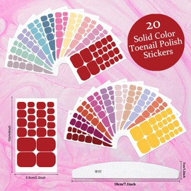 XEAOHESY 440 Pieces 20 Sheets Vibrant Solid Color Toe Nail Wraps Toe Nail Polish Strips Self-Adhesive Toe Nail Stickers Full Nail Wraps for Women with Nail File