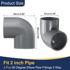 sourcing map 4pcs 2" 90 Degree Elbow Pipe Fittings, Furniture Construction Grade 2-Way 90 Degree Elbow PVC Corner Adapter for DIY Construction Furniture Garden Shelf Connection, Grey