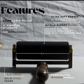 Leoball® Limited Edition Ultra-Soft Nitrile Rubber Block Printing Brayer, Deluxe Luxury 30-35 Shore A Rubber Roller, with Internal Bearing tech, 6 inch