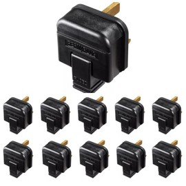 Heavy Duty Rubber 3 Pin Plugs, UK Plug 13A [Black], Rewireble Permaplug, Manufactured to BS1363-2, Pack of 10