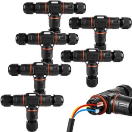 3-Pin Cable Connector Waterproof IP68, T-Shape Cable Connector Waterproof 3-Pin Earth Cable Connection Sleeve for Diameter 3-12 mm Cable Diameter, 2-Way Waterproof Junction Box for Garden, Outdoor (6)