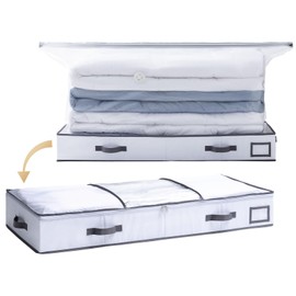 TAILI Under Bed Jumbo Vacuum Seal Storage Bags for Comforters and Blankets, Large Capacity White Foldable Box Save 80% Space, 41" x 17.7" x 6"