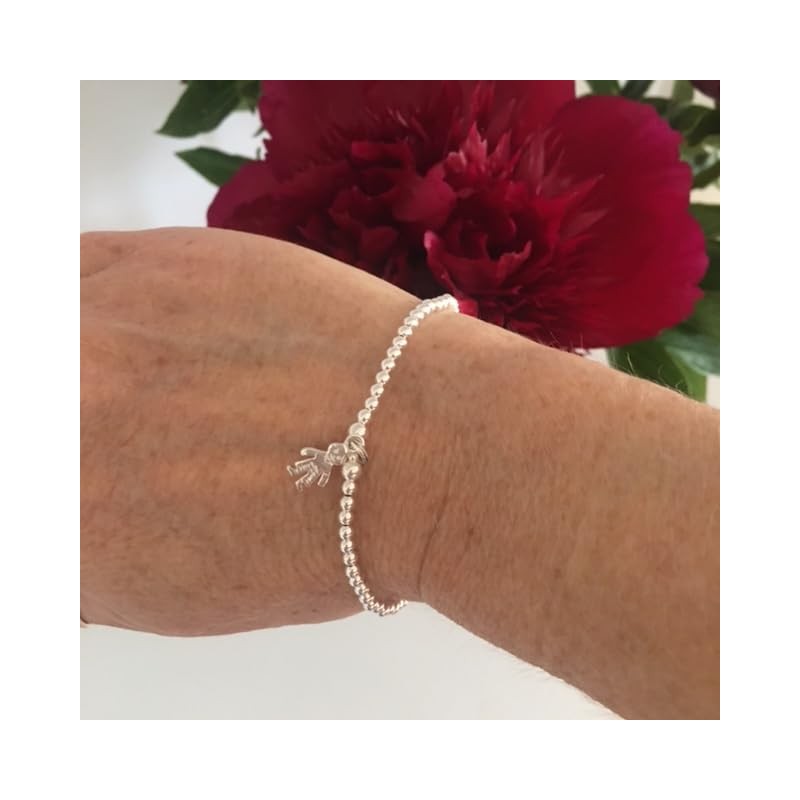 Sterling Silver 925 Beaded Stretch Boy Charm Bracelet