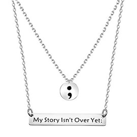 LQRI My Story Isn't Over Yet Necklace Semicolon Bar Necklace Set Mental Health Suicide Prevention Awareness Depression Awareness Jewelry Inspirational Suicide Survivor Gift (necklace)