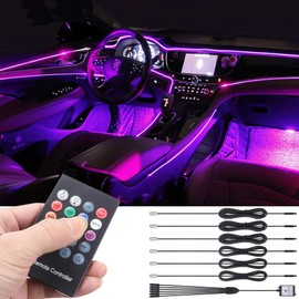 TABEN Car Neon Light Strips, 4-Piece Set with 8 Colours, Car Decoration, Mood Lighting, Interior Lighting, Waterproof, DC 12 V (1 Set)