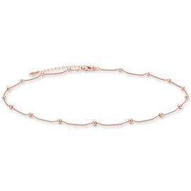 CERSLIMO Rose Gold Plated Necklace 14'' Ball Chain 925 Choker Necklace for Women Girls Ladies Girlfriend Friend Mum Sister Jewellry Gift