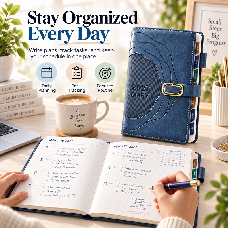 2027 A5 Daily & Monthly Planner – 400-Page Hardcover Organizer