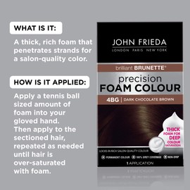 John Frieda Precision Foam Colour, Dark Chocolate Brown 4BG, Full-Coverage Hair Color Kit, Anti-Fade Gray Coverage, Deep Color Saturation Hair Dye, 1 Application