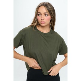 KNIT RIOT Women’s Crop Top – Short Sleeve Soft Boxy Crewneck Casual Active Workout Yoga Running Cropped Tee T Shirts KR271 Olive L